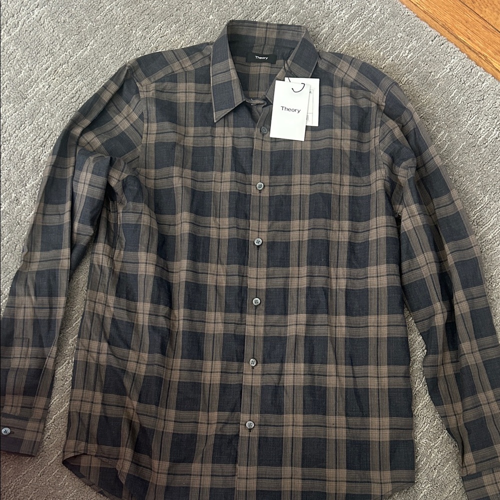 Theory Plaid Button-Down Shirt in Brown and Black